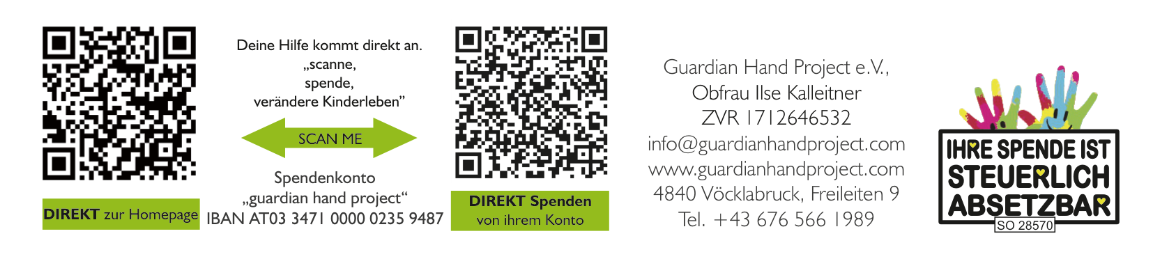 Spendeninformationen mit QR-Codes: direkt zur Homepage und direkt spenden